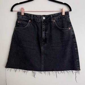 Topshop High Waist Denim Black Miniskirt